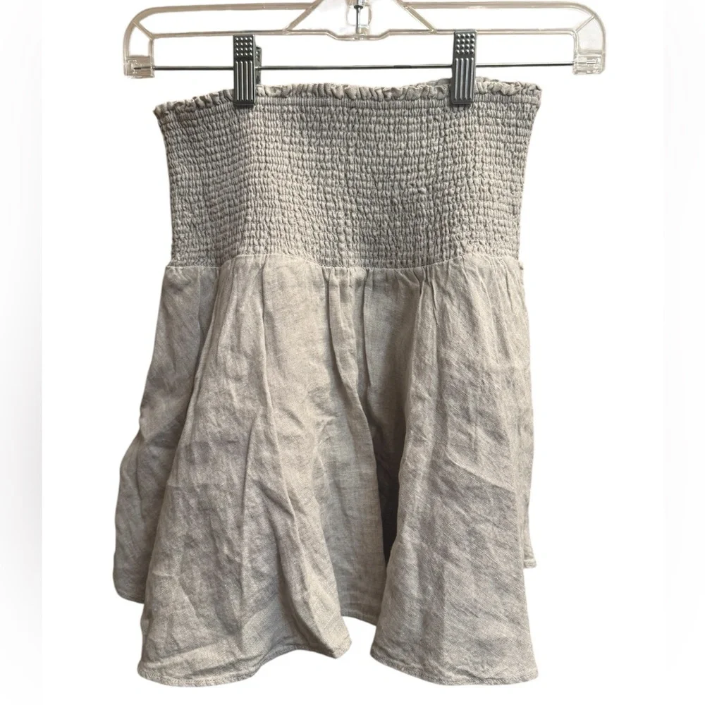 NEW! LINEN J. CREW Smocked Waist Mini Skirt Taupe 100% Linen Taupe Neutral NWT